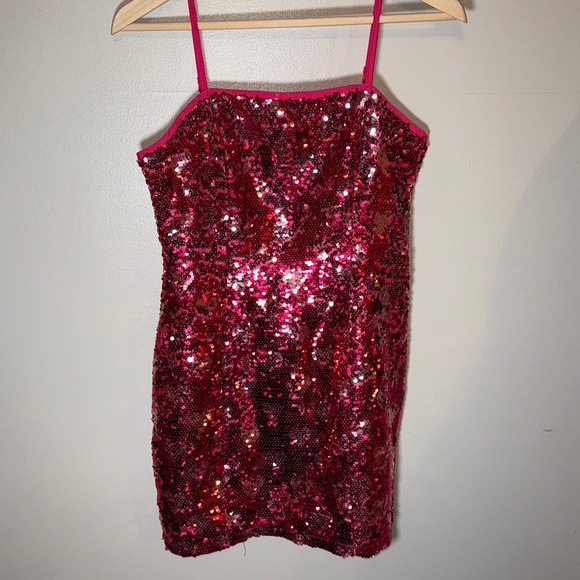 Idem Ditto Hot Pink Sequin Mini Dress Size Medium to Large Valentine Date - Picture 7 of 10